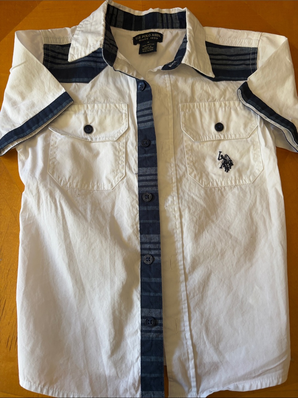 U.S. Polo Assn. White Short Sleeve Shirt with Navy Trim